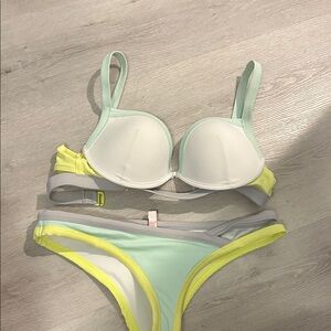 Victoria's Secret Mint, Yellow & White Colorblock Padded Bikini Set